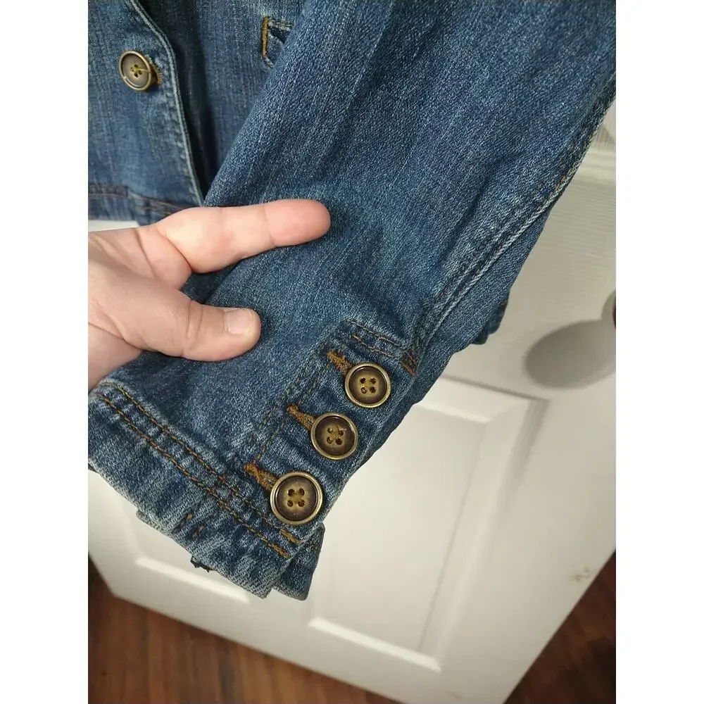 Passport Woman 12 Denim Jacket Button Front Pocket Casual Button Sleeve Y2K